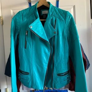 Neiman Marcus Exclusive Turquoise Leather Jacket M